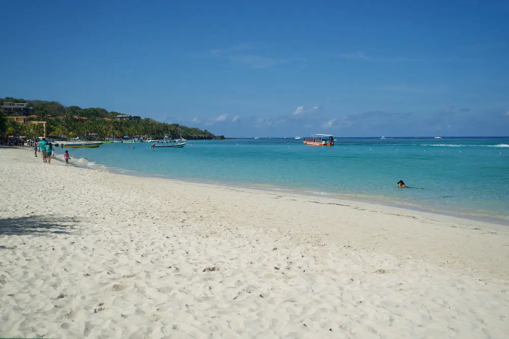 White sand and turquoise water at West Bay Beach, Roatan