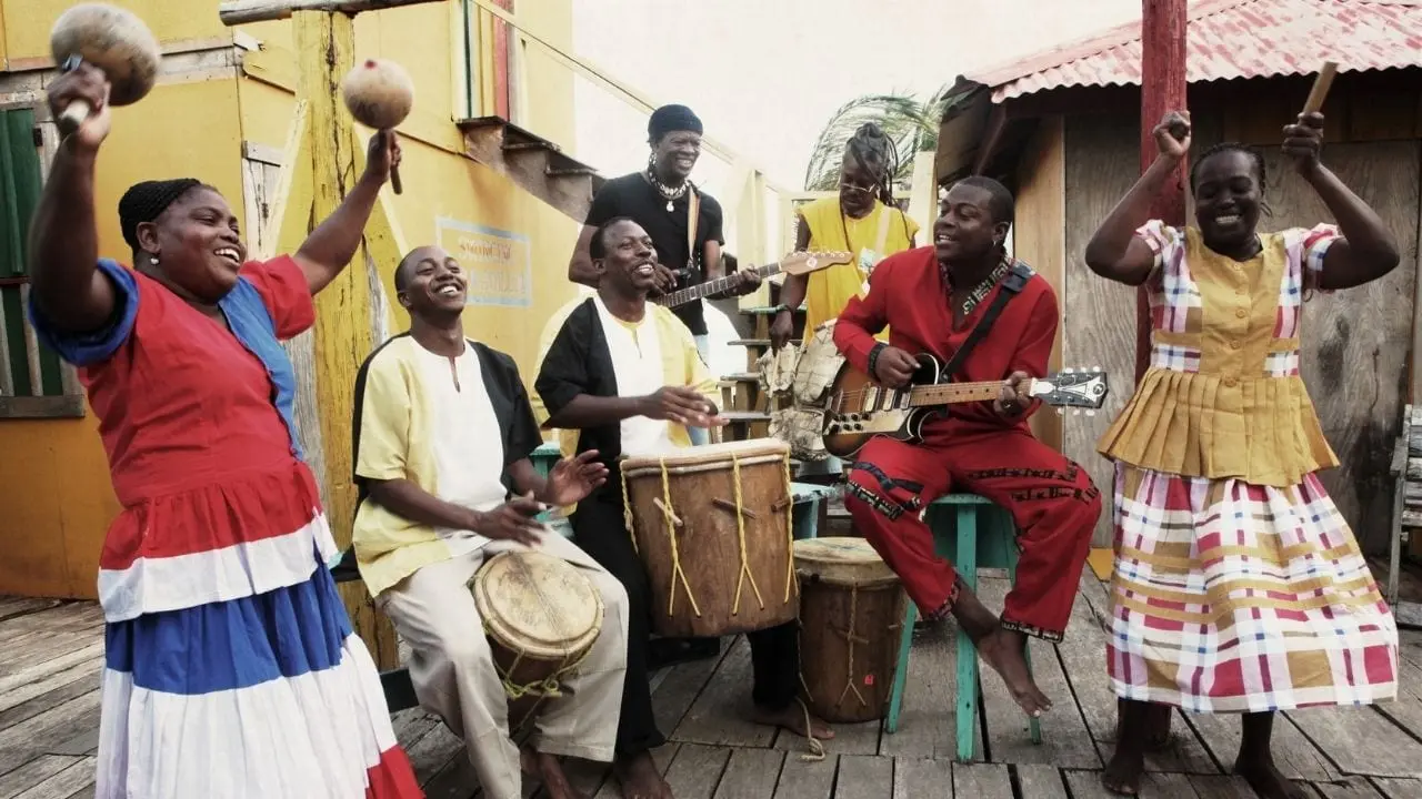 Garifuna dancers and drummers performing at Punta Gorda, Roatan