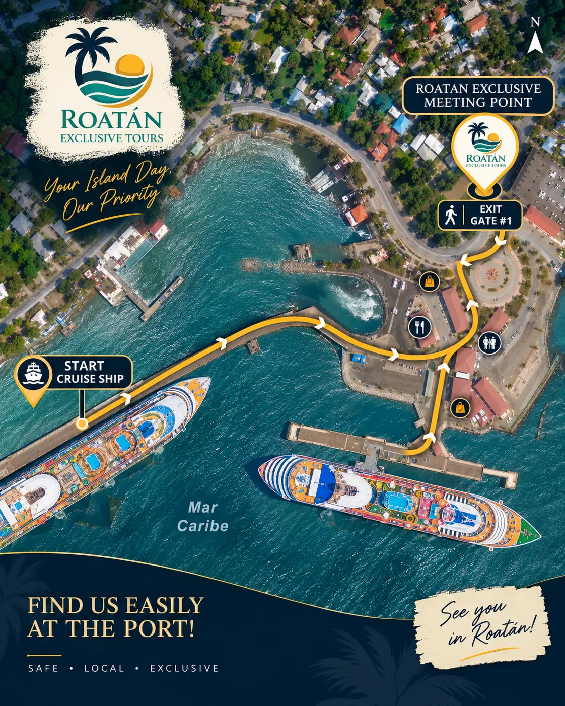 Roatán Exclusive pickup map for Port of Roatán in Coxen Hole