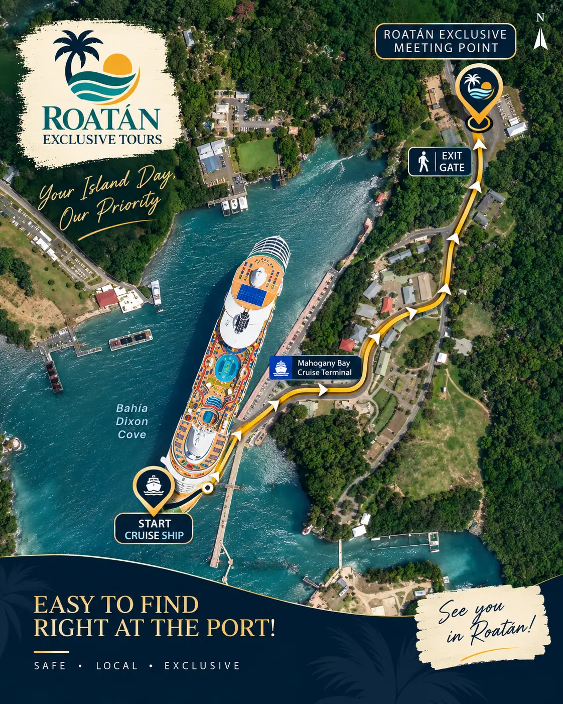 Roatán Exclusive pickup map for Isla Tropicale, formerly Mahogany Bay